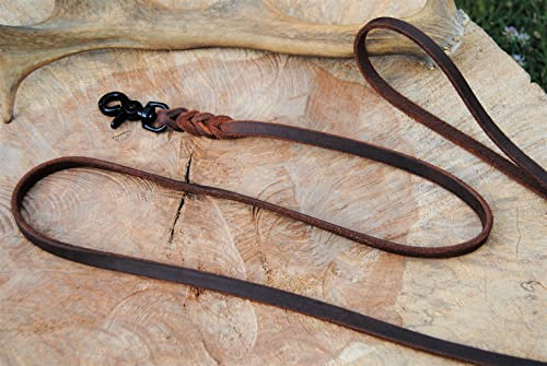 BULLYZEI Lederleine geflochten Antik-Leder 10mm x 10m ohne Schlaufe Scheren-Karabiner Schleppleine Fährtenleine