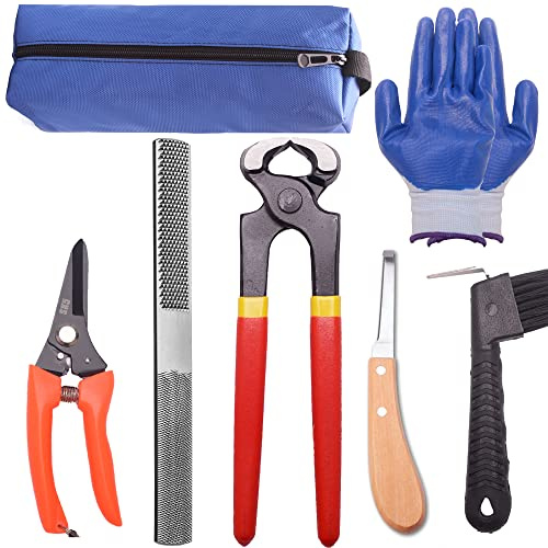 Loaged 8 inch Farrier Tool Kits （7 Piece） Mini Rasp Hoof File Goat Pig Equine Metal Shears Professional Farriers Hoof Nipper Cutter Handle Knife