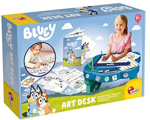 Lisciani - BLUEY - KREATIVSCHREIBTISCH - Kreativset für Kinder ab 3 Jahren - Malbuch Bluey, Sticker, löschbare Tafel und Farbe - Hergestellt in Italien