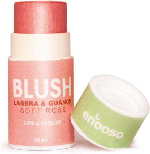 Enooso - Blush in crema stick per Guance Labbra e Occhi ROSA - Illuminante Viso Naturale Profumato e Nutriente con Miche - Glassy Make up 100% Vegan e Artigianale - Made in Italy