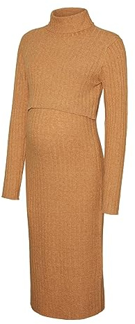 MAMA.LICIOUS Mlsuniva June L/S Knit Midi Dress 2F Abito Lavorato a Magli, Occhio Dorato. Dettagli: Melange, L Donna