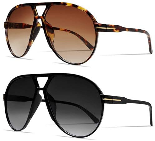 GUVIVI Retro Aviator Sunglasses for Women Men Oversized Classic 70s Vintage Trendy Square Aviators Tortoise Sun Glasses
