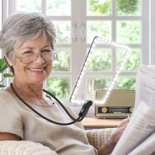 Lente D'ingrandimento a Mani Libere con Luce, 1000mAh 50 LED Grandi Lente D'Ingrandimento con Luce USB Ricaricabile Lente d'ingrandimento da Lettura con Collo di Cigno per Anziani, Cucito