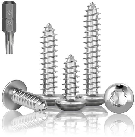 HXJDAM Lot de 70 vis à tôle en acier inoxydable - M4 x 20 mm - Vis à tête bombée A2 V2A - Vis à tête plate Torx - Vis à bois - Filetage complet - Vis autotaraudeuses en acier inoxydable avec embout