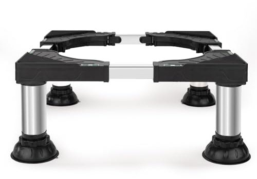 Humagineer Support Machine à Laver avec 4 Pieds en acier inoxydable, lourd Socle Lave Linge Charge 300KG, Réglable Largeur 40-60cm et Hauteur 17.7-21.3cm, Réfrigérateur et Sèche-Linge Bases, Noir