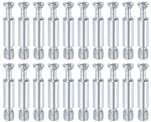 sourcing map 30Pcs 32mm Furniture Connecting Fittings, Thread Bolts Dowels Screws, Metal Dowel Fitting Fasteners for Cabinet Drawer and Wardrobe Furniture, Silver