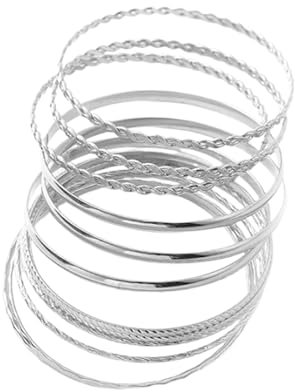 Yuqilin 12 Stücke Boho Armreifen für Frauen Indischer Schmuck Silber Armbänder Stapelbare Armbänder Bracelet Indien Femme Vintage Geschichtetes,für Frauen Mädchen Schmuckgeschenke(Silber)