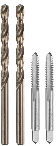 sourcing map Tap and Drill Bit Set, 2pcs 1/4-20 UNC Straight Flute Thread Screw Taps & 2pcs 5.1mm Twist Drill Bits, Uncoated/Roasted Yellow HSS-6542/M35 HSS-CO Tapping Threading Tool Kit