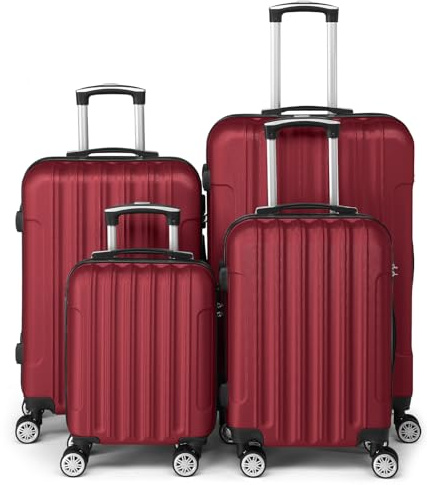 LEADZM Kofferset 4 teilig, Reisekoffer Set, Koffer Set Hartschalen-Trolley aus ABS mit Teleskopgriff, Handgepäck (Burgunderrot)