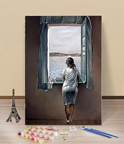 HOLXSW Pintar por Numeros Adultos Mujer de la ventana DIY Pintura por NúmerosKit de Pintura al óleo de Lienzo DIY para con PincelesPigmento Acrílico 40 x 50cm