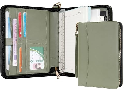 Wason A5 Portfolio Agenda con Anelli e Cerniera - Quaderno in Pelle PU con Blocco Note Staccabile e Ricaricabile, Blocco Legale per Organizzazione Aziendale, Studio e Viaggi (Verde)