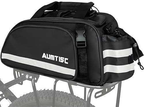 AUMTISC Fahrradtaschen für Gepäckträger 15L wasserdichte & reflektierend Fahrrad Gepäckträgertasche mit Schultergurt und Flaschenhalter mit Regenschutz