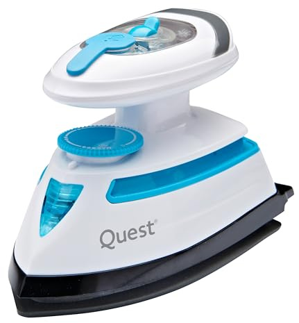 Quest Mini Travel Iron/Steam Travel Iron with Temperature Control/Non-Stick Soleplate / 30ml Water Tank/Measuring Cup Included / 408W Power
