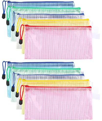 10 stycken dokumentfickor A6, dragkedjeficka vattentäta nätdokumentväskor, blixtlåsväska för kontorsmaterial, skolmaterial, dokumentfodral, papper, kvitton, kosmetika, 5 färger
