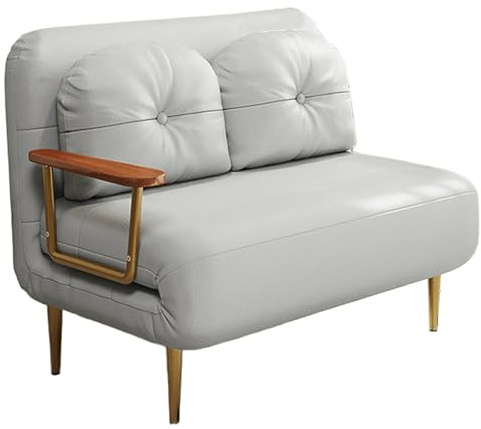Queen size utdragbar bäddsoffa – teknisk läder konvertibel soffstol med 6-positioners justerbart ryggstöd, vikbar gästsäng för vardagsrum, lägenhet och kontor (grå, 190 x 100 x 33 cm)