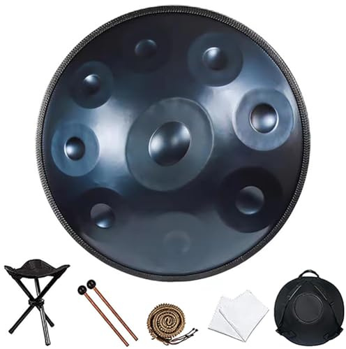 18-Inch G Minor Handpan Drum for Adults, 440Hz 9 Notes Kurd Hand Drum with Soft Bag, Mallet, Braid, Stand and Dust Cloth(Blue)