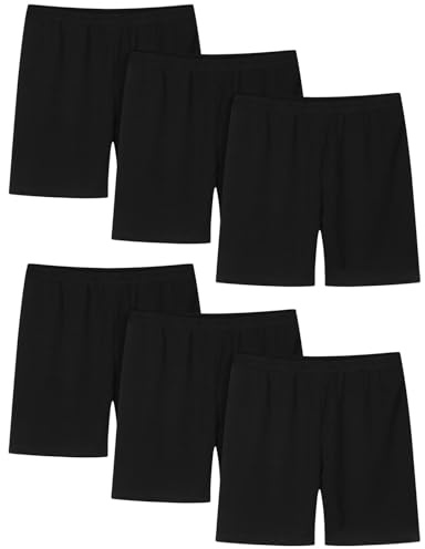6PC Shorts Boys Girls Stretchy Cycling Shorts Kids Summer Plain Leggings Elastic High Waist Under Dress Teens Skinny Yoga Pants Comfy Safety Bottoms for Sports 2-14 Years