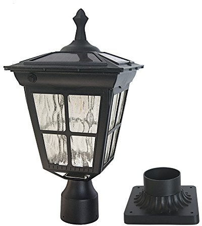 Kemeco Solar Lamp Post Light, Cast Aluminium Waterproof LED with Glass Outdoor Dusk to Dawn Solar Post Light ST4311AQ for Pier Mount Pillar Gates Garden Pole Column Yard Path Driveway (Black, Lamp)