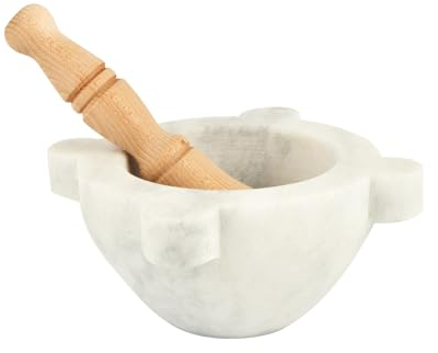 Mortaio in marmo di Carrara con pestello in legno di faggio, 20 cm di diametro | Made in Italy