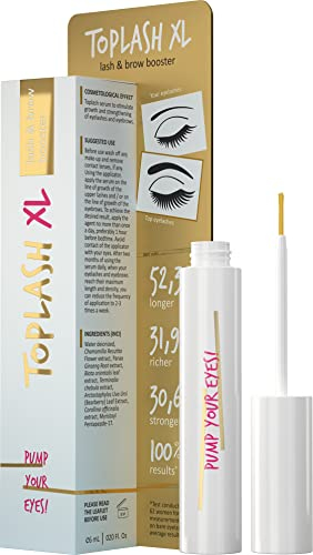 Toplash XL Wimpern- und Augenbrauen-Booster - Wachstumsserum mit Wimpern- und Augenbrauenverstärker - fördert gesunde, kräftige Wimpern - mit natürlichen Potanicals und Peptiden - 6 ml