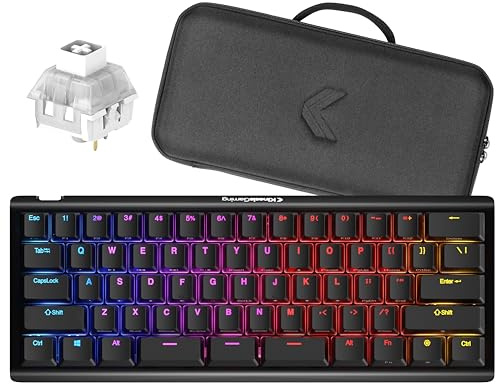 KINESIS Gaming TKO Mechanical Keyboard | Clicky White Switches | 60% Layout | Split Spacebar | Hotswap | PBT Keycaps | Aluminum Body | SF Shock Limited Edition Travel Case