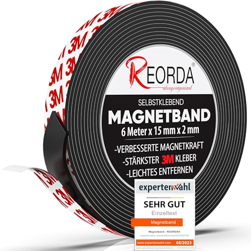 Reorda® Magnetband selbstklebend | Stärkster Halt dank 3M-Kleber | Magnetband mit optimierter Magnetkraft durch Anisotropic Material | Anwendbar in Küche, Schule & Büro