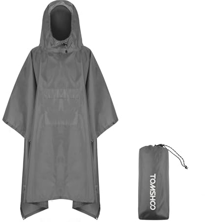TOMSHOO Regenponcho Regenjacke Unisex, 3 in 1 Mehrzweck Regenmantel Camping Zelt und Decke mit Aufbewahrungstasche, Längere Krempe Regencape Wasserdicht für Camping, Wandern und mehr