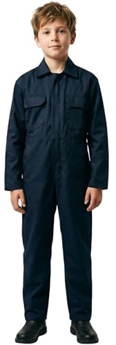 G5 APPAREL Kids Coverall Plain & Camo Poly Cotton Workwear All-in-One (9 Years, Navy Blue)