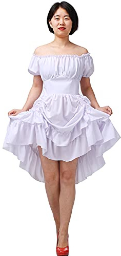 COSDREAMER Vestido Alto y Bajo con Volantes para Mujer Gótico Steampunk Victoriano Blanco, X-Small