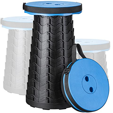 Booxihome Taburete telescópico portátil, taburete plegable de plástico retráctil, asiento ligero para acampar al aire libre, camping, barbacoa, pesca, interior, carga máxima 400 libras (azul)
