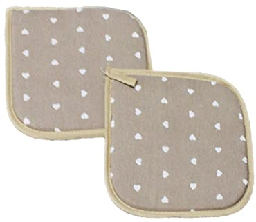 Russo Tessuti Set Coppia 2 Presine Cucina Forno Cuoricini Lucy Shabby -Beige