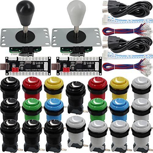 SJ@JX Arcade Game 2 Player Controller DIY Kit Microswitch Recessed Button 4&8 Way Joystick Zero Delay USB Encoder Fighting Stick Handles Console for PC MAME Raspberry Pi Retropie
