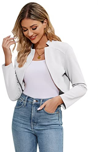 KOJOOIN Bolero para mujer festivo Jäckchen de manga larga, elegante, de punto, cardigan corto, Shrug Top (embalaje reutilizable), Blanco, M