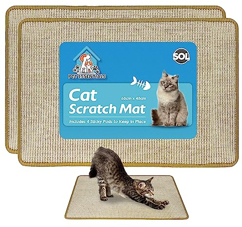 SOL 2pk Cat Scratch Mat, 60cm x 40cm Cat Scratching Mats, Durable Sisal Fabric with Anti-Slip Backing, Protects Furniture & Sofa, Encourages Healthy Scratching, Perfect for Play & Claw Maintenance