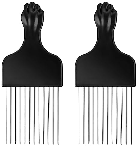 Lusofie 2 Pezzi Pettine in Metallo per Capelli Afro Pettine per Arricciatura Nero Pettine per Capelli Afro Uomo Donna Acconciatura Strumenti per Parrucchieri Pettine Arricciacapelli (16,5 cm)