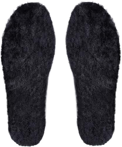 7STROBBS Lammfell Einlegesohlen Winter Warme Einlagen für Damen Herren,Echte Schaffell Sohlen Weiche Thermo Dick Schuheinlagen für Gummistiefel,Hausschuhe und Arbeitsschuhe,Schwarz,42EU