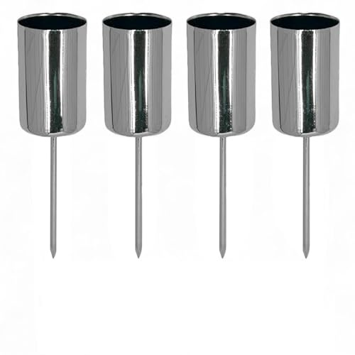MIJOMA 4 soportes para velas de Adviento con mandril de metal, para la corona de Adviento perfecta y arreglo de Adviento para Navidad (plata, diámetro 2,5 cm – 6 cm)