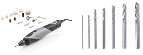Dremel 2050 Stylo+ Outil Rotatif Multifonction (15 acc; 5000-22000 tr/min) & 628 Lot de 7 Forets de Perçage - 7 Accessoires pour Outils Rotatifs Multifonctions pour Percer dans Bois