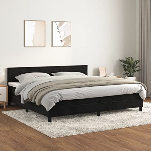 NITCA Giroletto Matrimoniale/Giroletto Singolo, Struttura Letto, Letto Matrimoniale/Letto Una Piazza, Giroletto a Molle con Materasso Nero 200x200 cm in Velluto