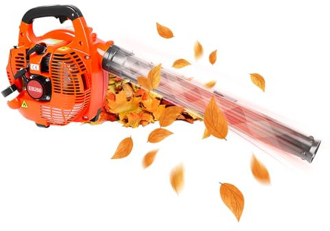 HUIOP Souffleur à feuilles à essence Moteur 2 temps 25,4 CC 275,45 CFM Volume d'air Réservoir d'huile 0,65 L Souffleur à main Puissant souffleur à neige pour pelouse, jardin, cour, allée soufflant les