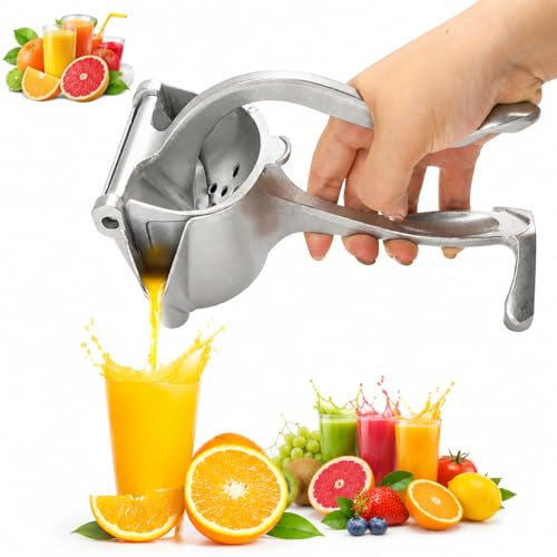 Bar Juicer, Fruit Juice Handheld Press Squeezer With Seed Filter, Heavy Duty Aluminum Alloy Hand Manual Extractor for Single Citrus Orange Pomegranates Apple Fruit Lemon Lime (Silver)