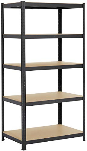 Yaheetech 5-Tier Heavy Duty Storage Shelves, Metal Garage Storage Shelving, Adjustable Utility Rack Shelf Unit, 90x60x180 cm for Warehouse Kitchen, Black