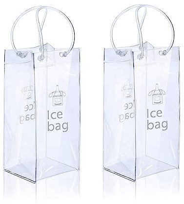 Tebbomp 2 Piece Ice Wine Bag with Handle Portable Clear Wine Pouch Cooler for,Outdoor,Champagne,Cold Beer