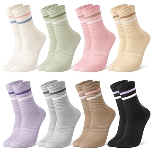 Utensilsto 8 pares de calcetines deportivos mujer 39-42, calcetines de tenis coloridos, algodón a rayas, para deporte y trabajo