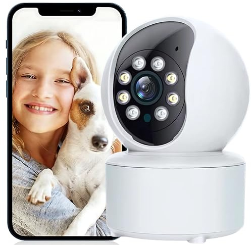WiFi-säkerhetskamera inomhus med rörelsedetektering och mörkerseende, IP-kamera 1080P, övervakningskamera för hundar och barn med tvåvägsljud, kompatibel med iOS Android Le