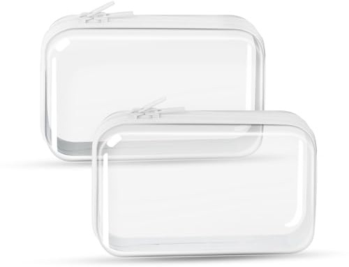 QEEYON 2 PCS Trousses de Toilette Transparentes Rigides avec Fermeture Éclair – Boîte de Rangement Étanche pour Cosmétiques, Jouets et Articles de Toilette | Petite Trousse de Toilette de Voyage