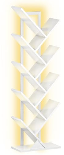 HOOBRO Scaffale a 8 Ripiani ad Albero, Libreria da Terra Angolare, Moderno Scaffale Portaoggetti con Struttura in Metallo, Ideale per Libri, CD, Soggiorno, Camera da Letto, Ufficio, Bianco EWW08CDSJ01