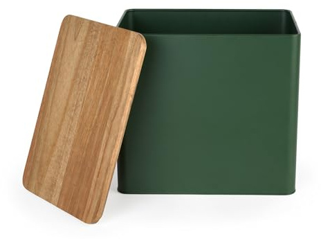 Salter Toronto Green Bread Bin – FSC®-Certified Acacia Wooden Lid, Powder Coated Finish, Easy Clean, Store Loaves, Bagels, Pastries, Large Bread Bin Storage Container, Holds 2 Loaves, 28 x 20.5 x 25cm