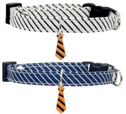 JchEnye Set de 2 Colliers à Cravate pour Chien/Chat, Collier Réglable pour Animal de Compagnie avec Fermeture de Sécurité, Décor à Rayures, 20-30cm