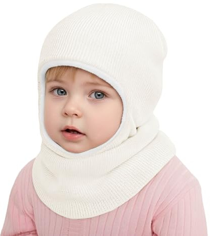 DRESHOW Cagoule Bébé Fille Garçon Bonnet Echarpe Hiver Chaud Cache Oreilles Chapeaux en Tricoté Capuche Doux Doublé Polaire pour Tout-Petit Childs Filles Garçon 1-6 Ans